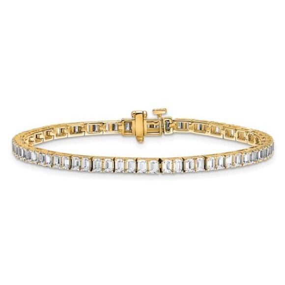 14K Yellow Gold 7ct Lab-Grown Diamond Tennis Bracelet – Bezel Set, 7" - Picture 3 of 8
